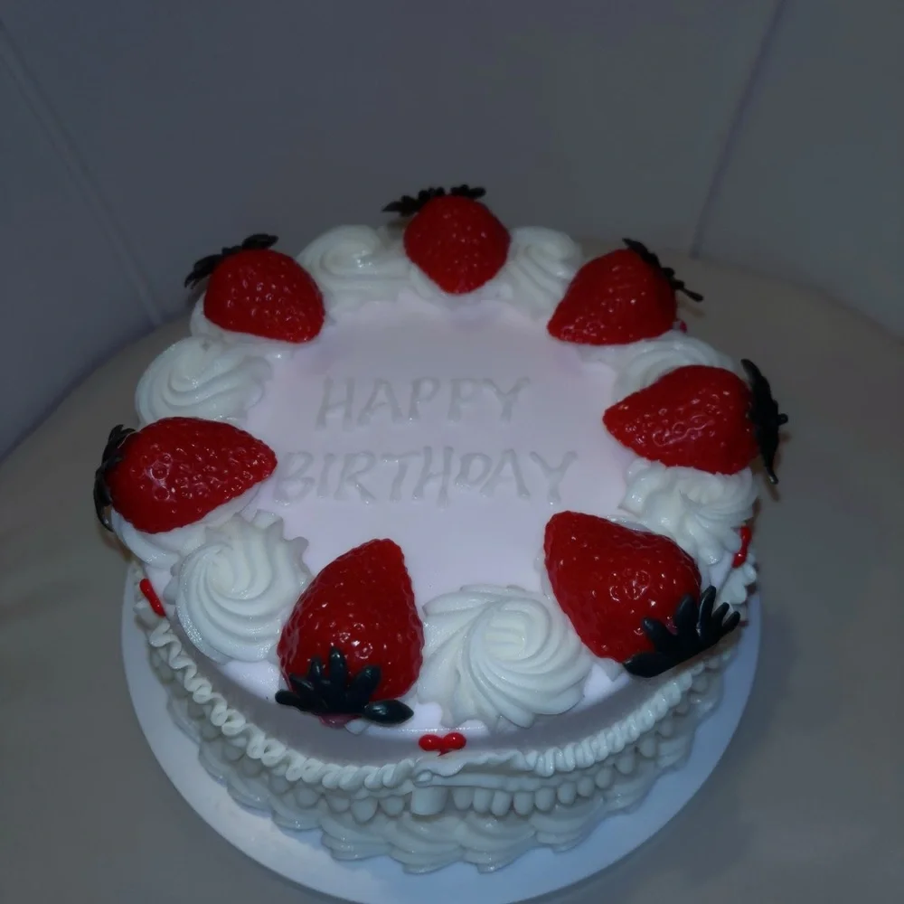 Birthday Strawberry Cake Decoration Prop  - Red Pink and White